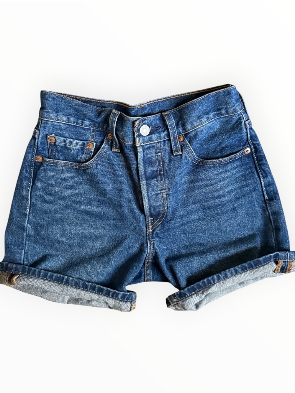 Levis 501 Mid Thigh Short in Broken Midnight like new women’s 24 - Picture 2 of 8
